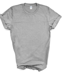 A gray t-shirt is shown on a white background.