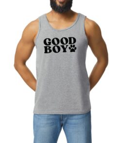 A man wearing a tank top with the words 