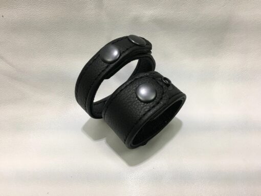 3 Snap Garment Leather Cockring w/Ball Stretcher